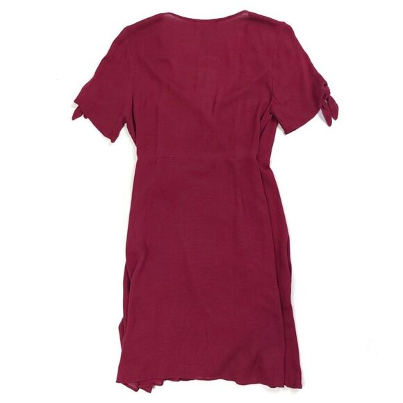 LULUS My Philosophy Burgundy Real Wrap Dress Mini Tie Short Sleeve Womens Small - Picture 6 of 8